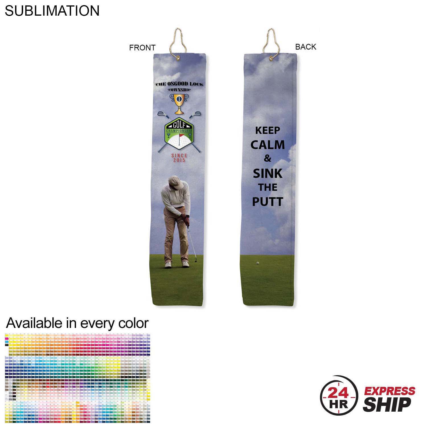 24 Hr Express Ship - Plush Velour Terry Cotton blend Golf Towel, Finish size 6x25, Trifold 3