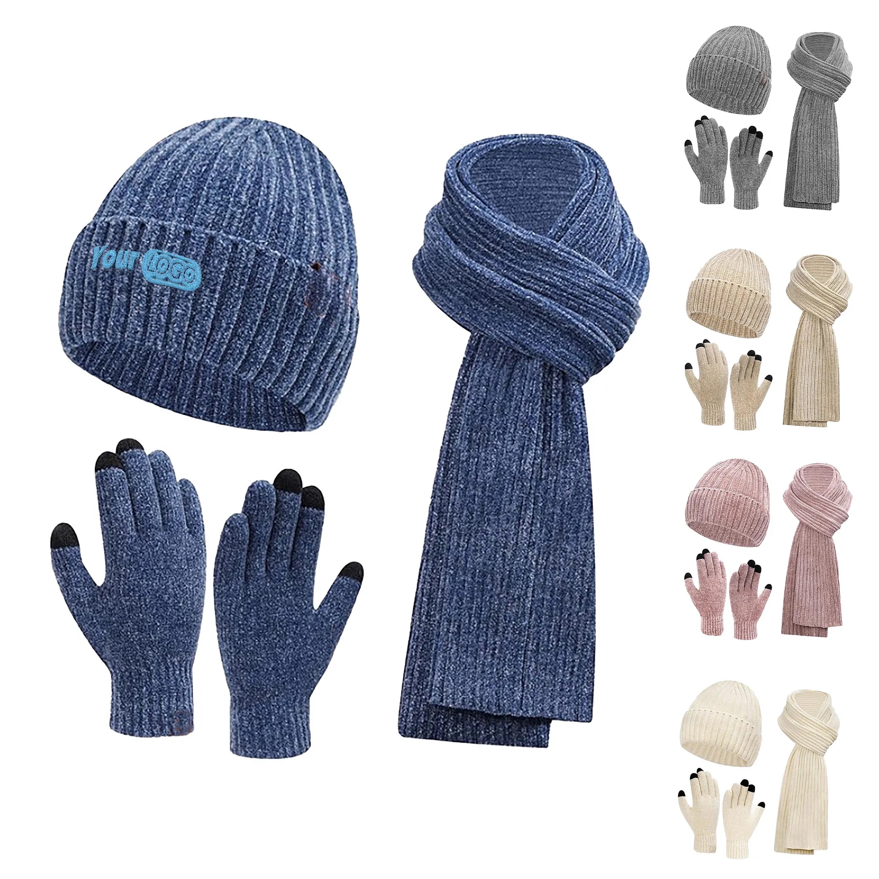 Polyester Women's Hat, Scarf, Gloves Three Piece Set 1