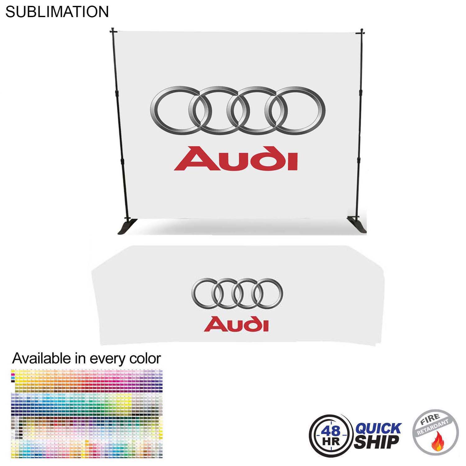 48Hr Quick Ship- Tradeshow Booth Package, 10' Expanding Display and 8' Sublimated PREMIUM Tablecloth 13