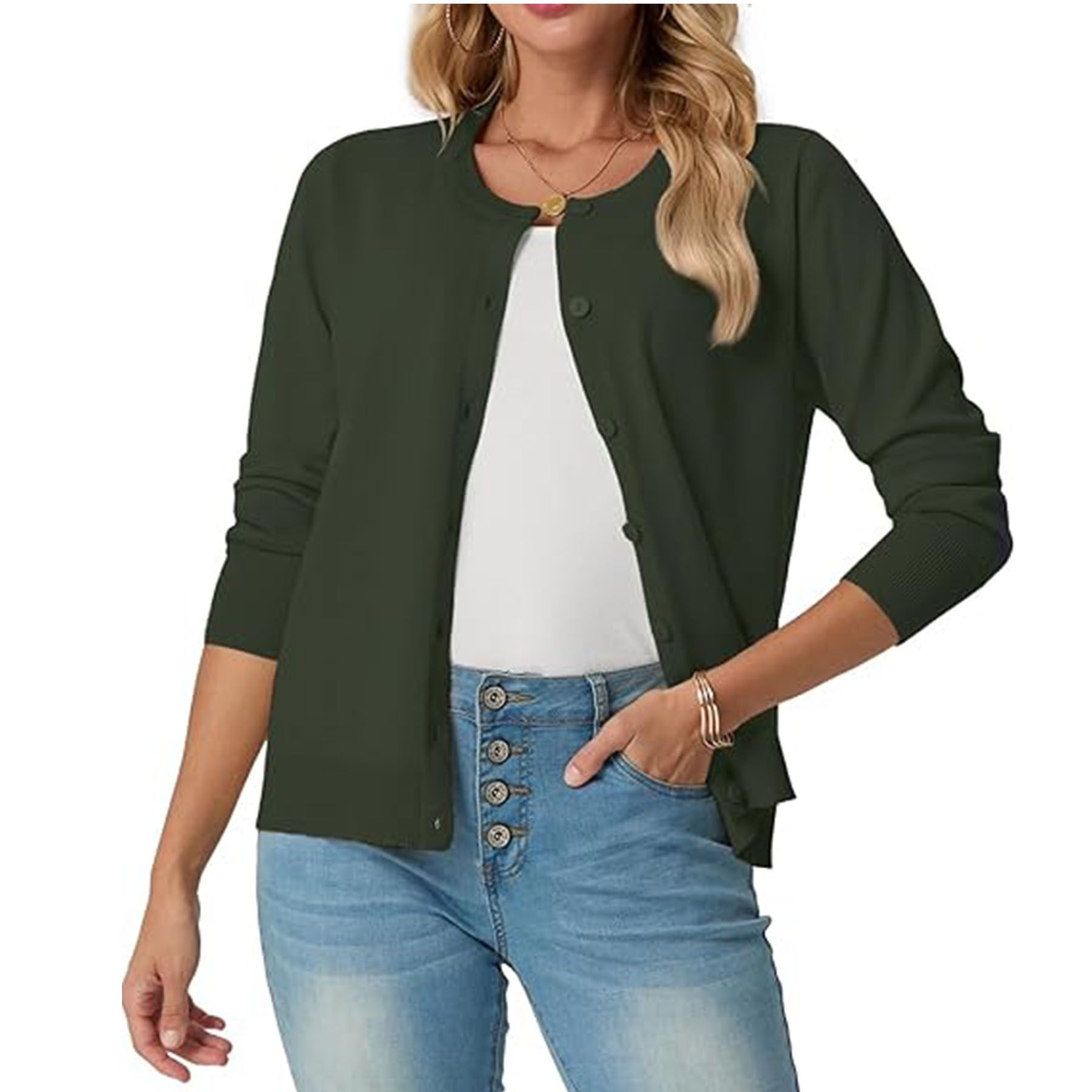 Women's Long Sleeved Lightweight Round Neck Casual Cardigan 20