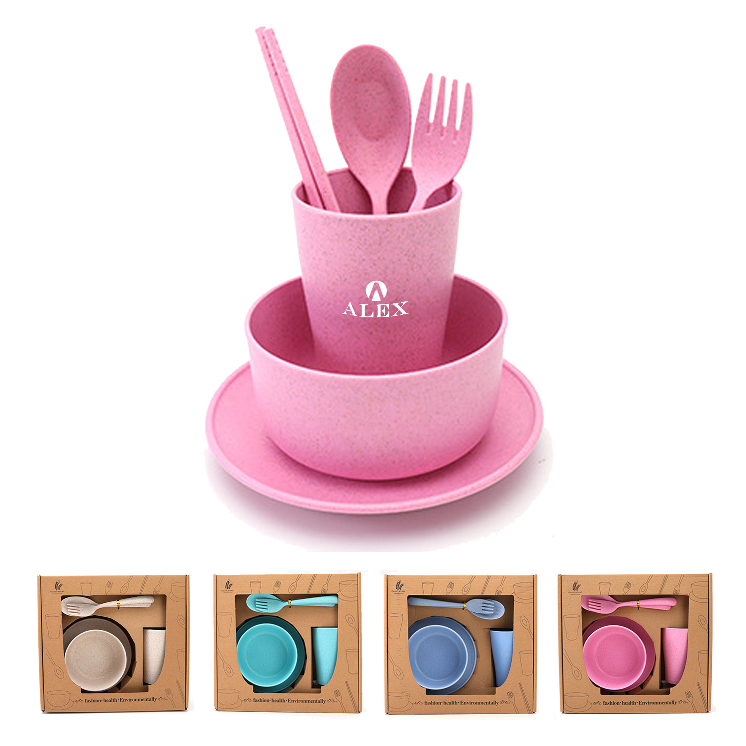 Biodegradable Wheat Straw Cups Bowl Plates Dinnerware Sets 1