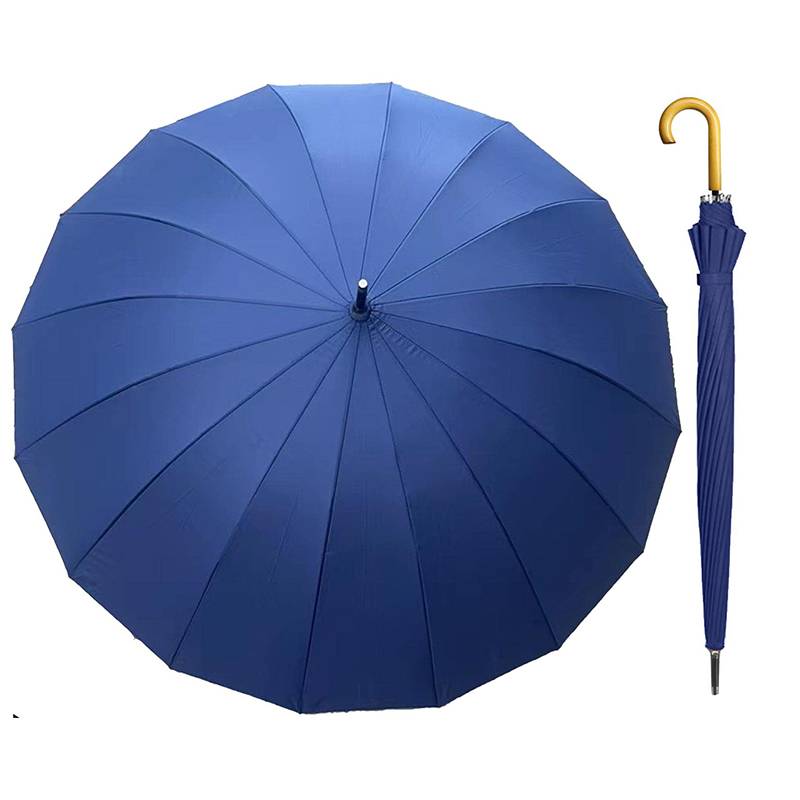 16 Ribs Auto Open Classic Wooden J Handle Cane Stick Golf Rain Umbrellas 1