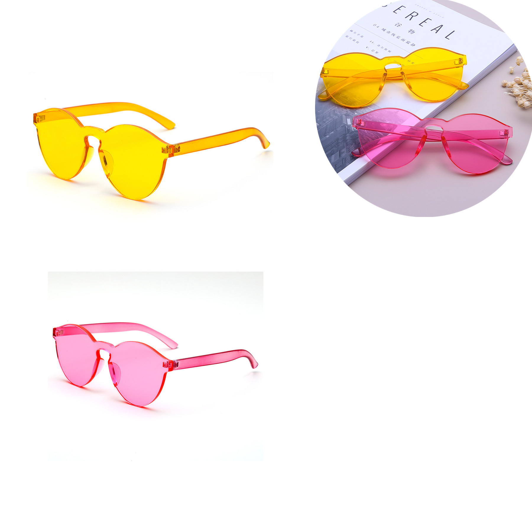 Colorful One Piece Transparent Round Super Retro Sunglasses 1