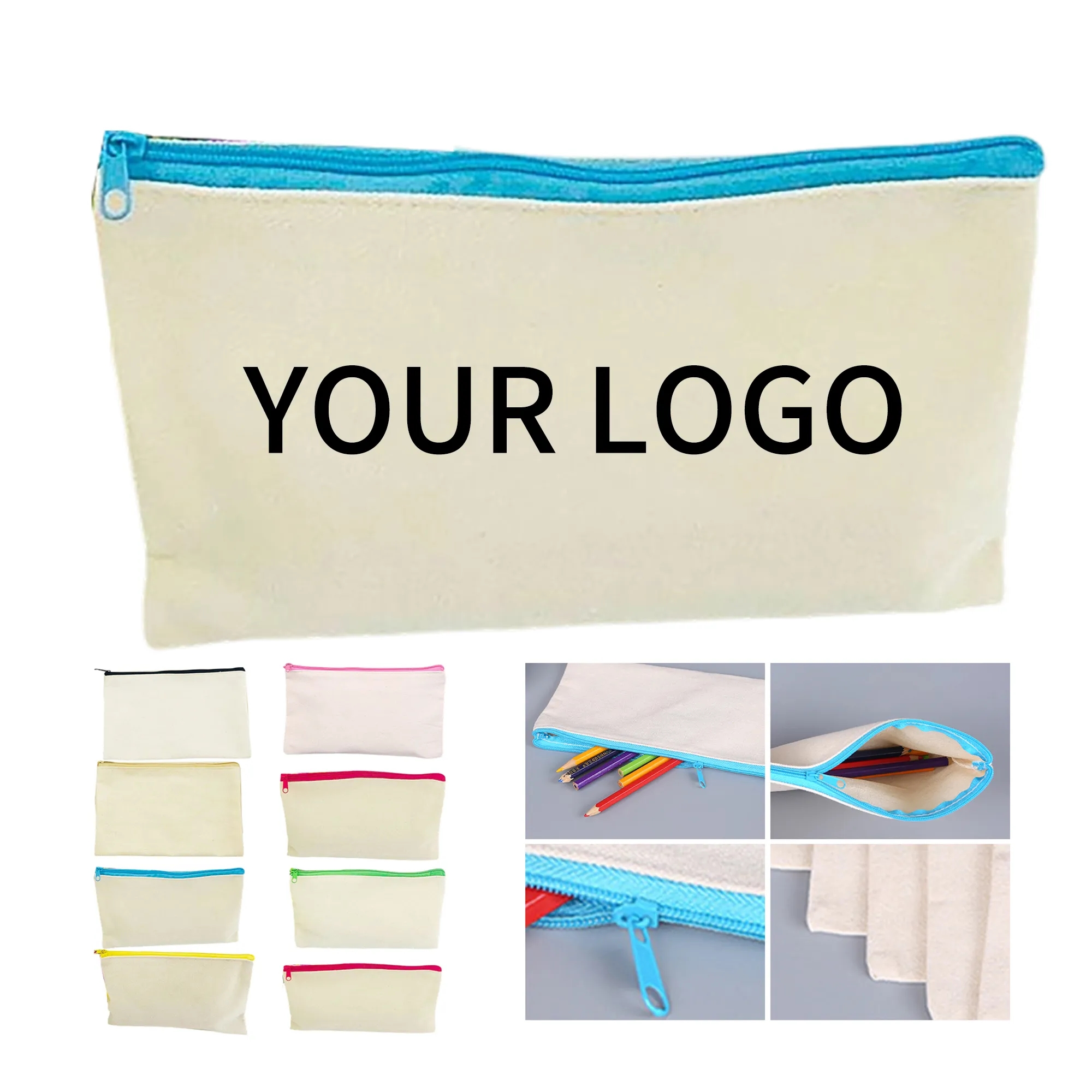Cotton Canvas Zipper Pouch 8.27x5.12x1.18 Inch 2