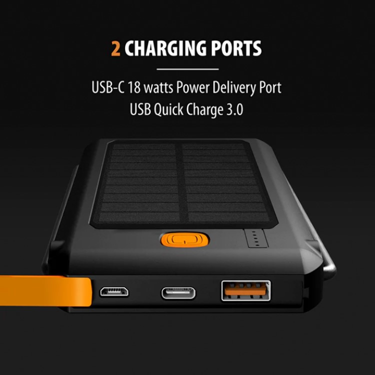 Waterproof Solar Power Bank with 500 Lumen Flash Light and Stand PD 20W 5