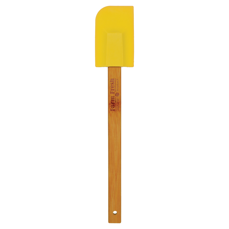 11 3/4" Yellow Silicone Spatula with Bamboo Handle 2