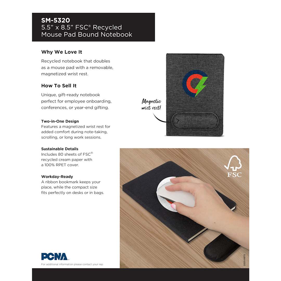 5.5" x 8.5" FSC® Recycled Mouse Pad Bound Notebook 38