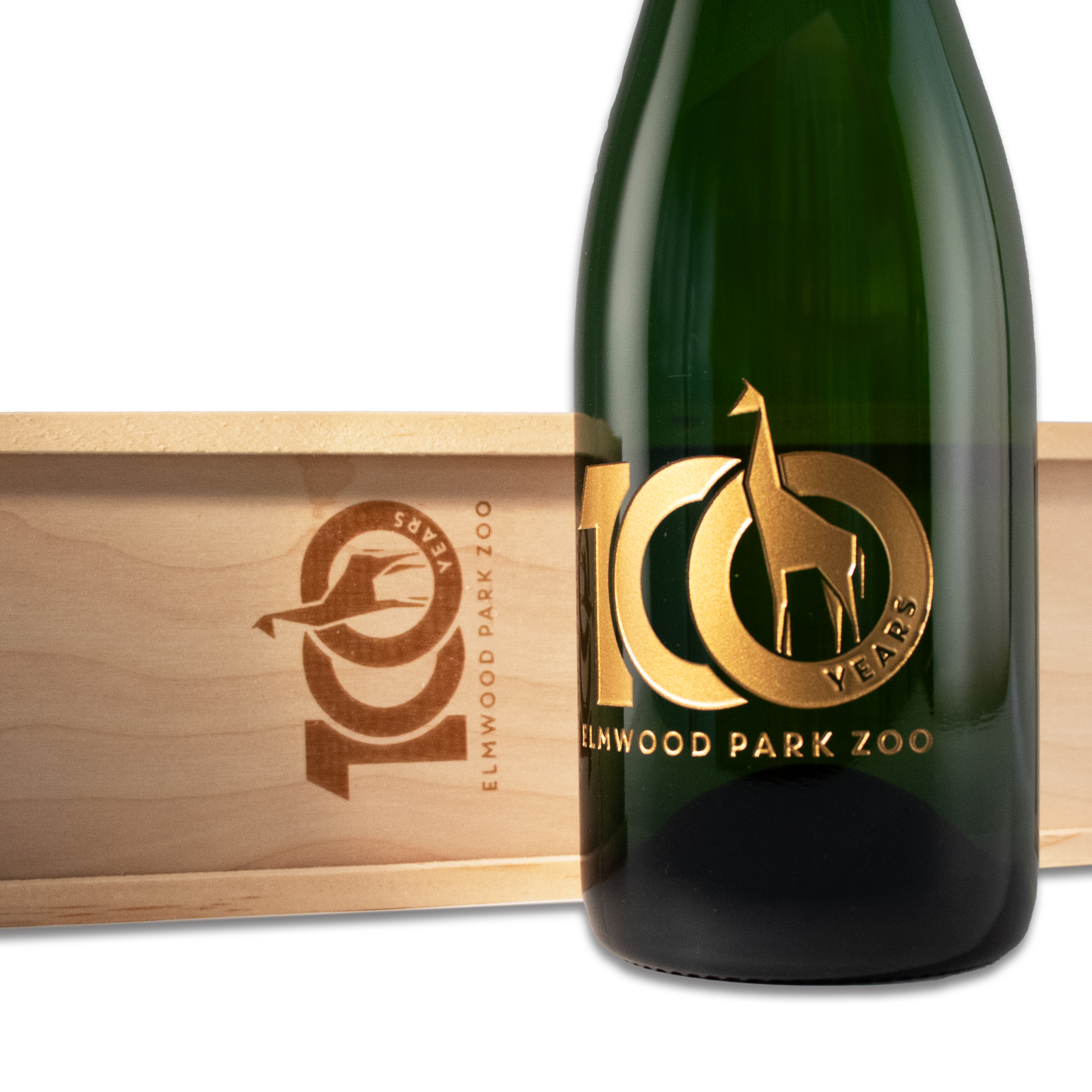 Laser-Engraved Wood Box w/Custom Etched Sparkling Wine Bottle 2