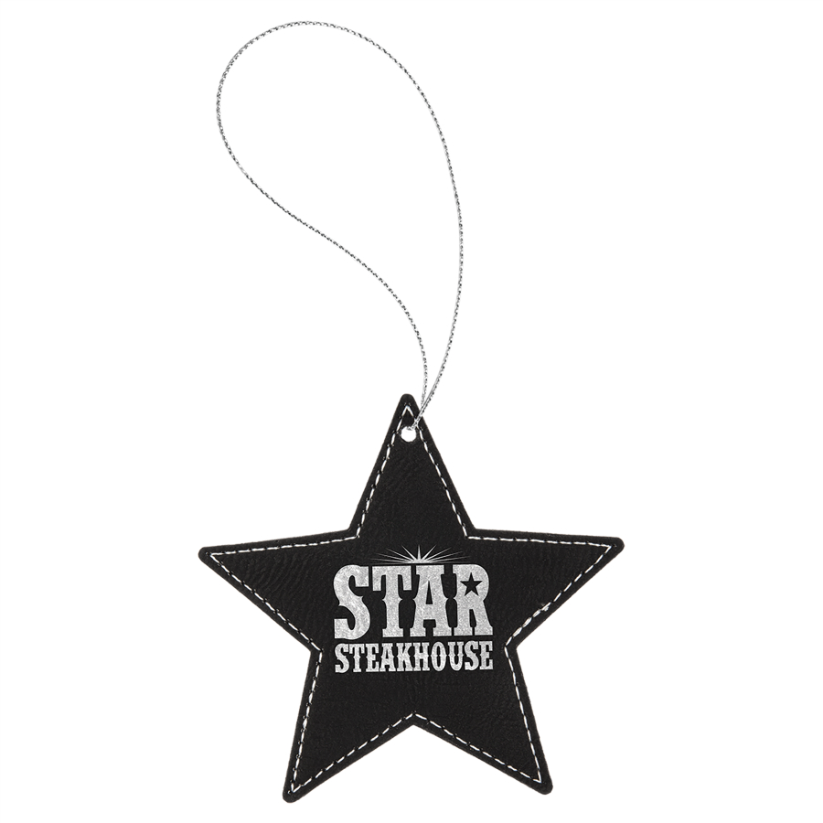 Black/Silver Leatherette Star Ornament with Silver String 2