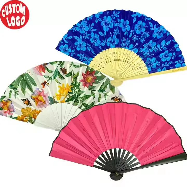 Folded Polyester Bamboo Fans 7