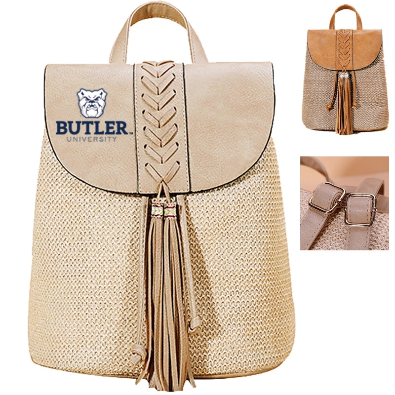 Mini Straw Woven Backpack 2
