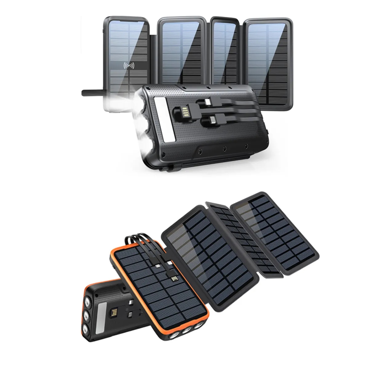 Wireless Solar Power Bank w/ Flashlight Multi Port Charging 7