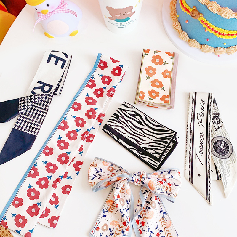 Fashion Printing Long Ribbon Bow Lady Headdress Scrunchie Po 2