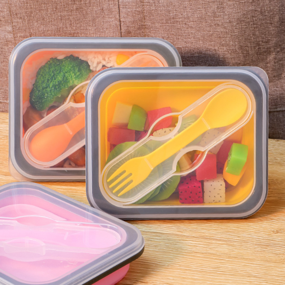 Foldable Silicone Lunch Box with Utensil Set 8