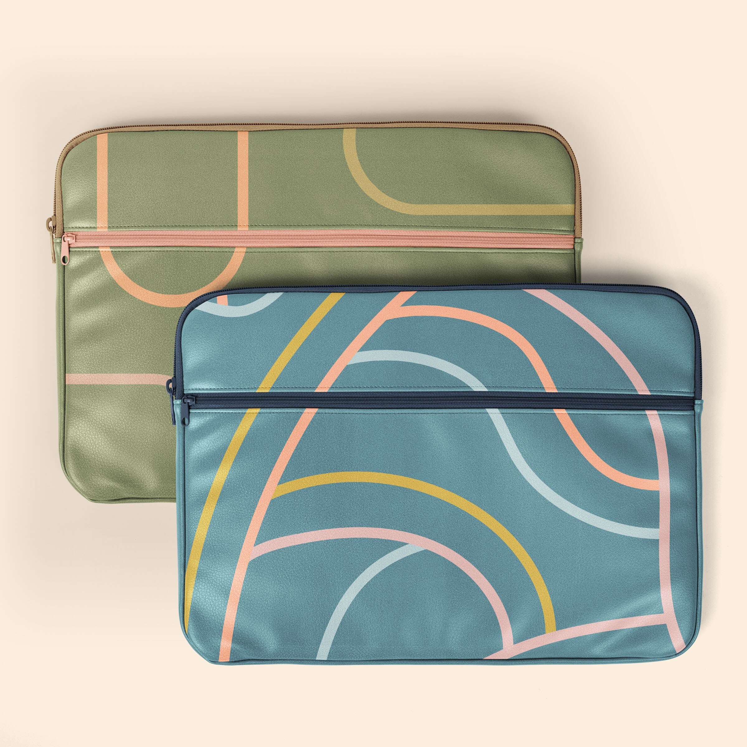 ZIPPERED POCKET LAPTOP SLEEVES - VEGAN LEATHER - SMALL - 13"