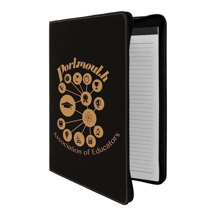 9" x 12" Leatherette Black/Gold Portfolio with Zipper 14