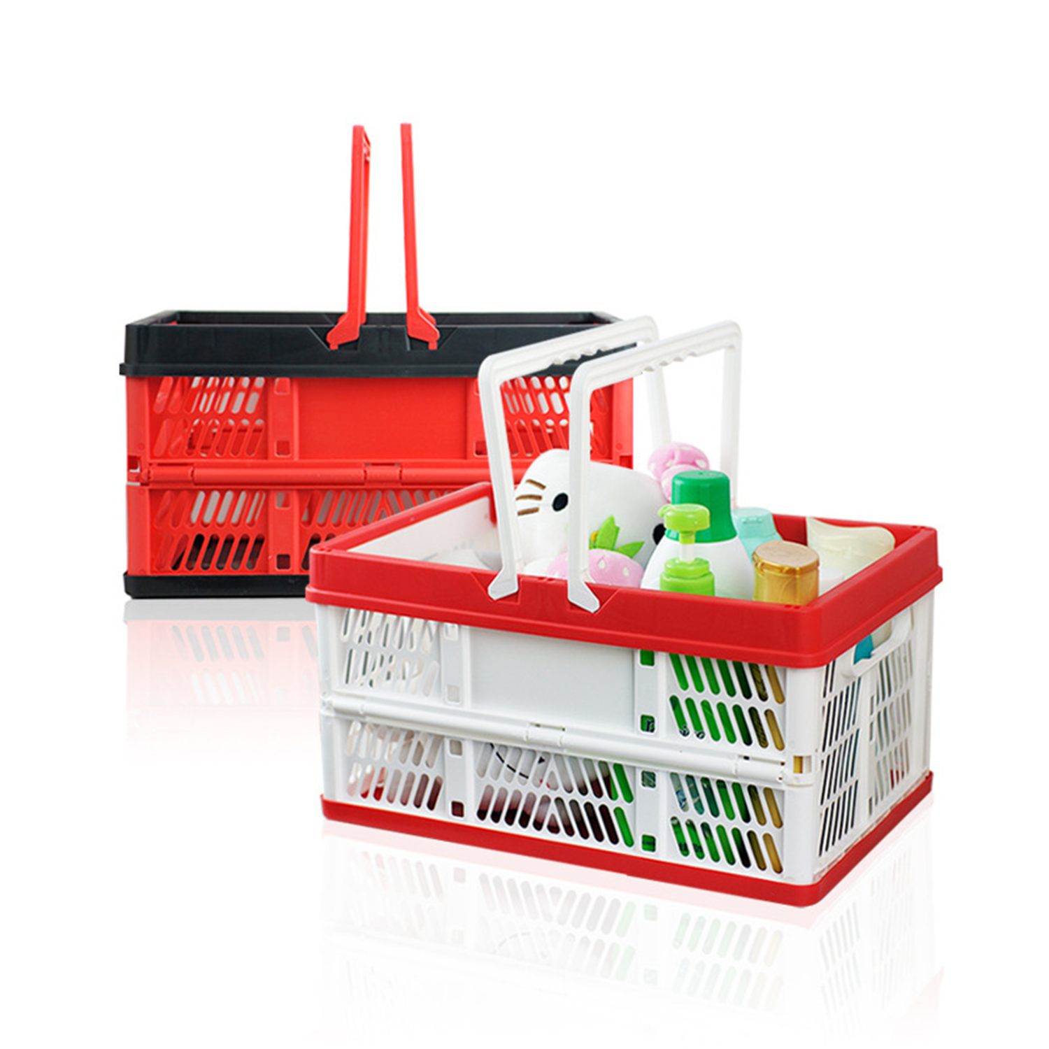 Foldable Plastic Storage Basket w/ Handle 10