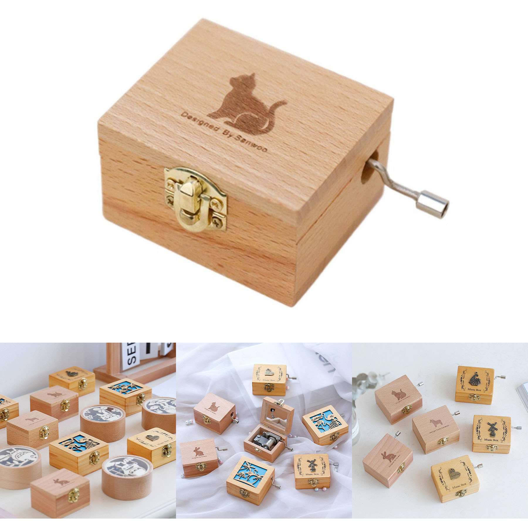 Mini Wooden Hand Crank Music Box 2