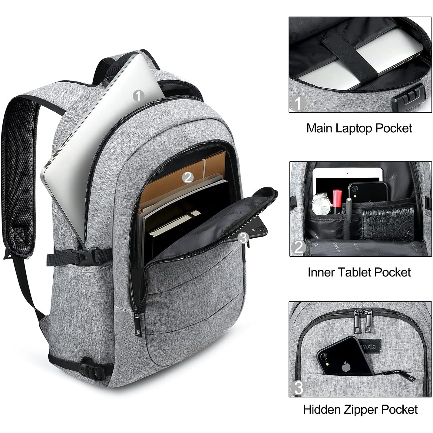 Unisex Laptop Backpack with USB Charging and Lock, Water Resistant 2