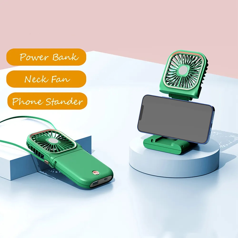 Phone Stander Handheld Foldable USB Neck Fan/Power Bank 3
