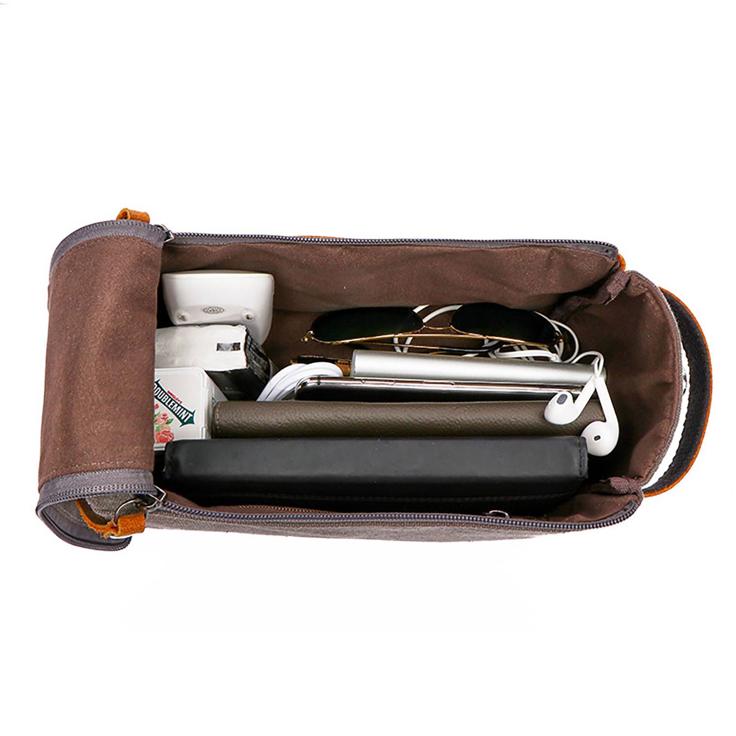Crazy Horse Leather Canvas Travel Cosmetic Bag 3