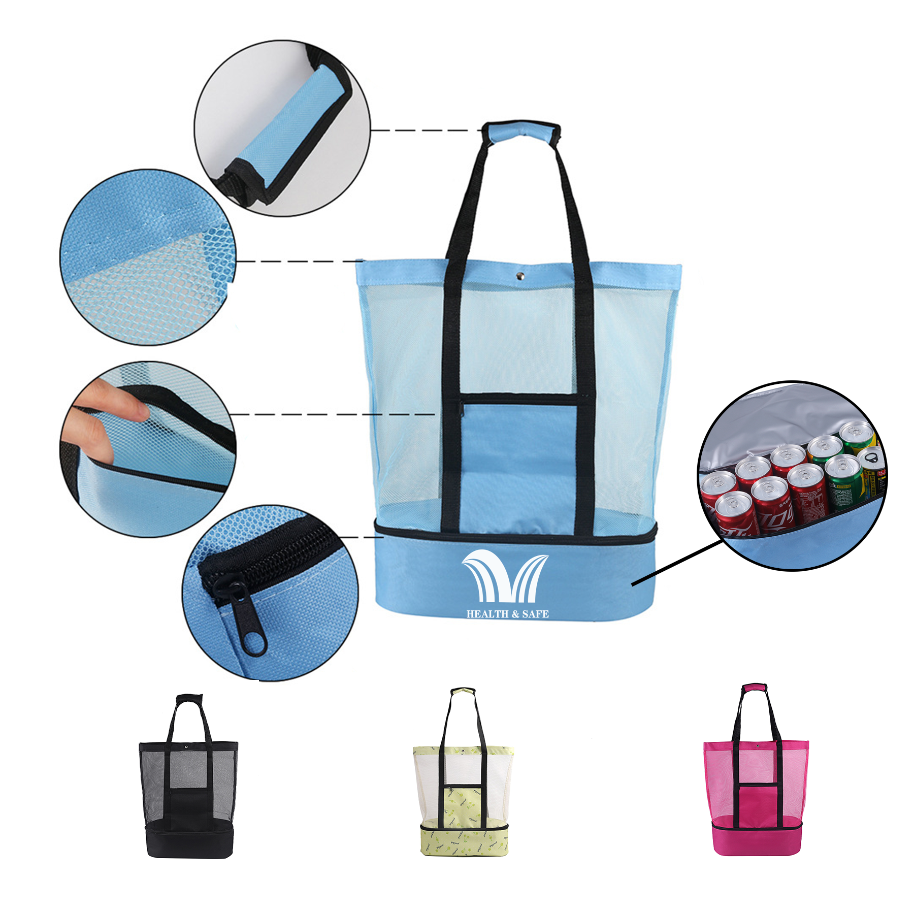 Beach Tote Bag with Insulated Can Cooler 1