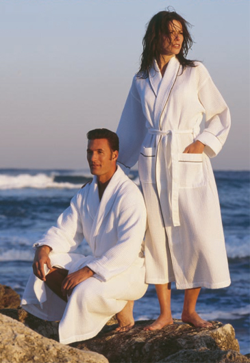 Basic Shawl Collar Lined Waffle Bathrobe Without Piping 3