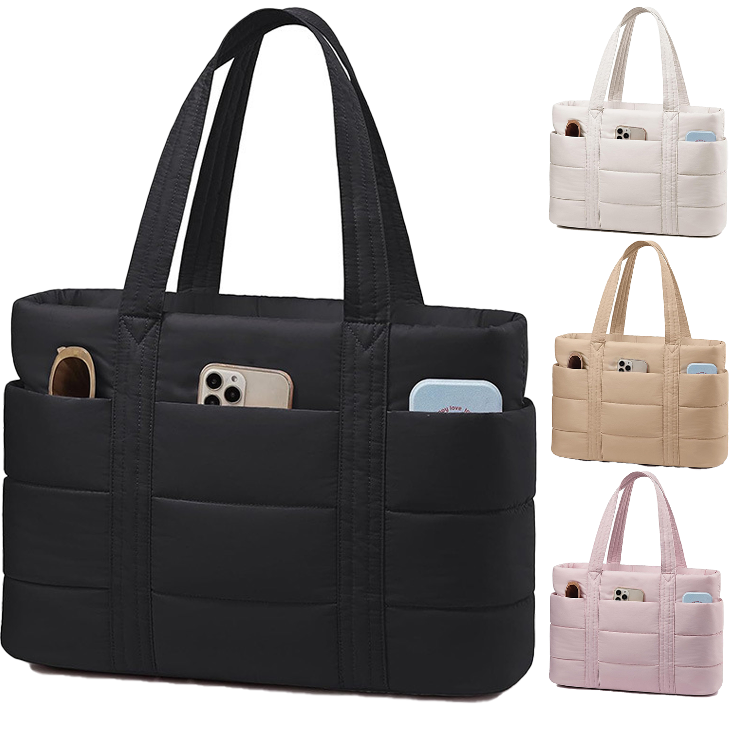 15.6 Inch Lightweight Nylon Puffer Laptop Tote Bag 8