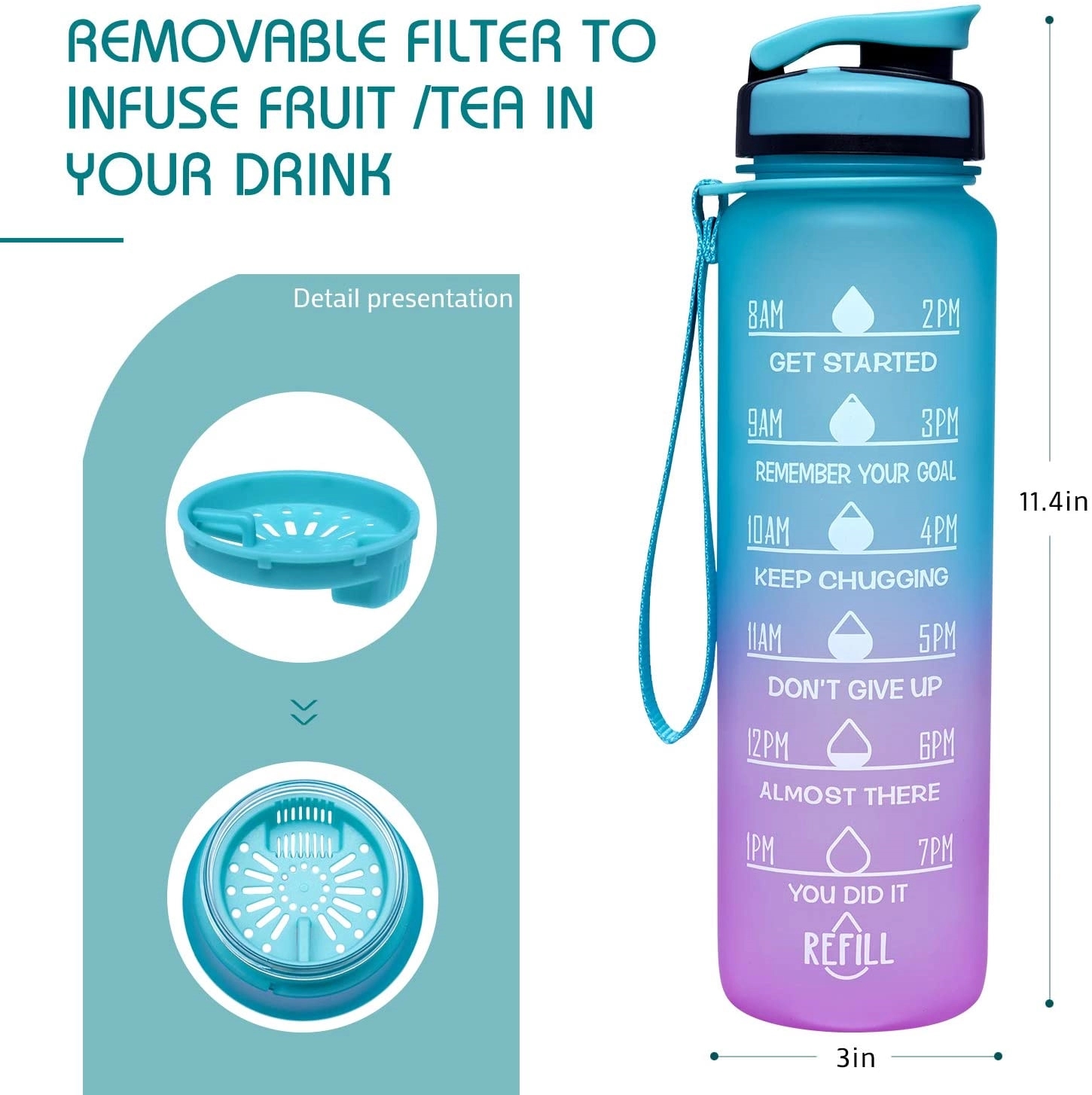 32oz Motivational Fitness Sports Water Bottle with Time Mark 2