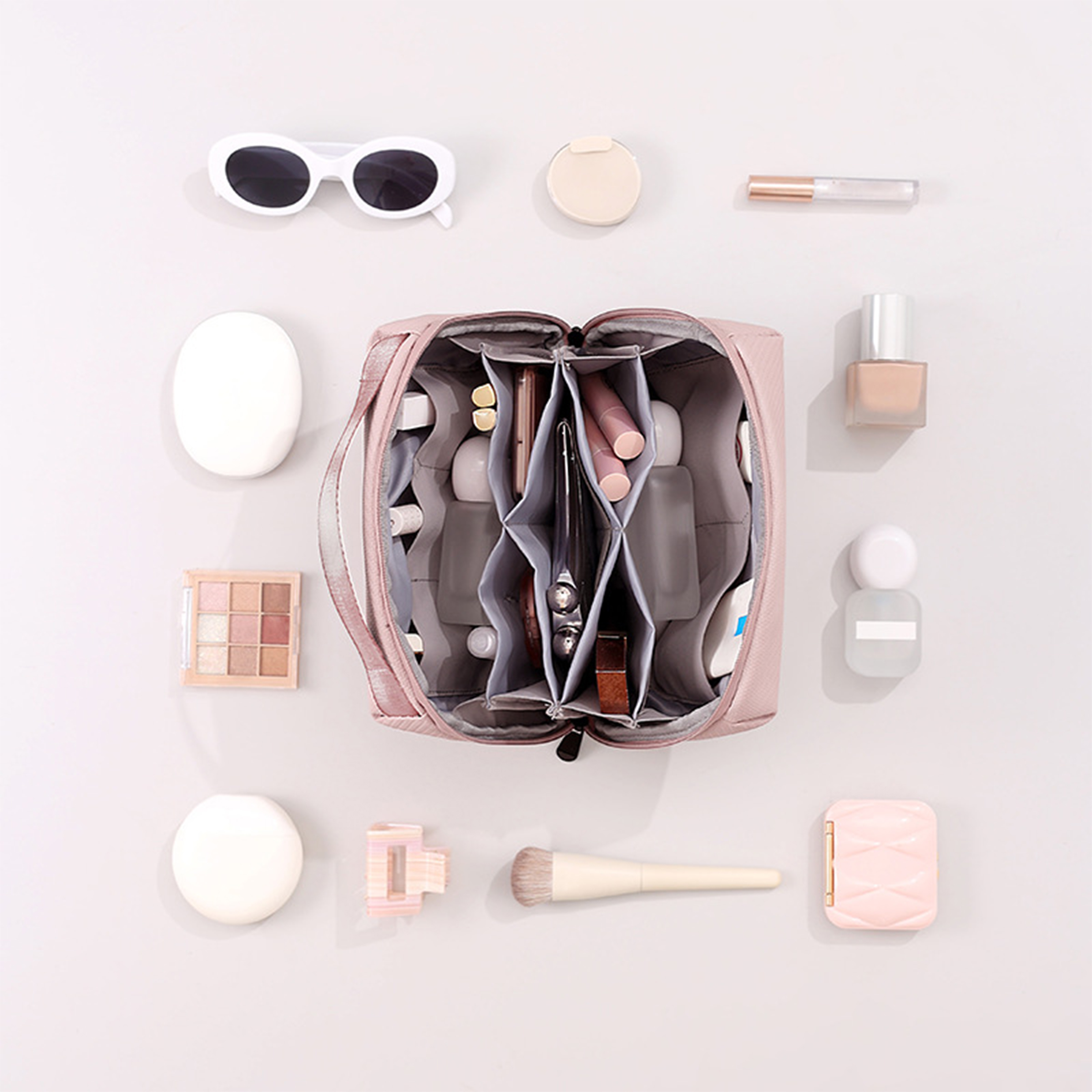 Pu Solid Color Travel Grooming And Makeup Bag 6