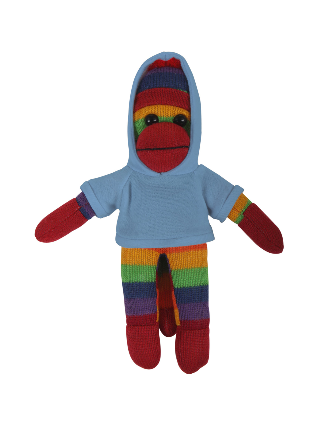 soft plush Rainbow Sock Monkey with hoodie