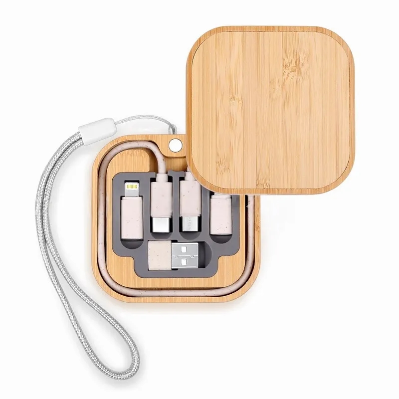 Square Bamboo Wireless Charger with Multi-Charging cable se 2