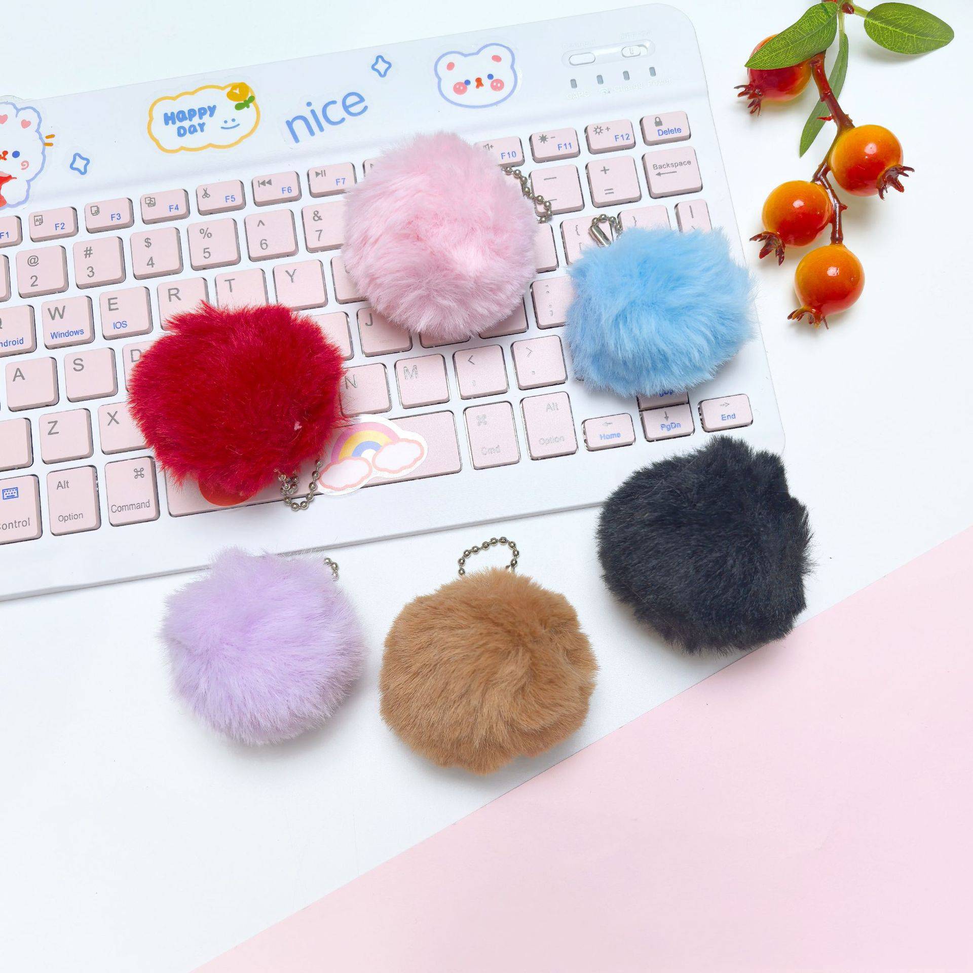 Colorful Fur Ball Pendant Accessory Keychain 4