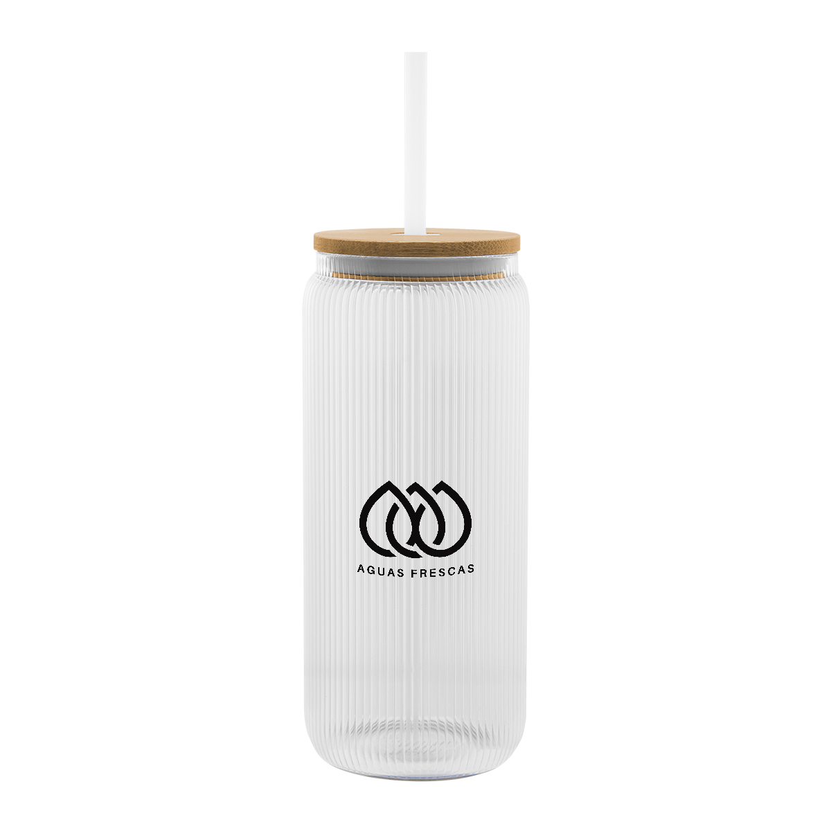 20 Oz. Ribbed Borosilicate Glass Can with Bamboo Lid 2