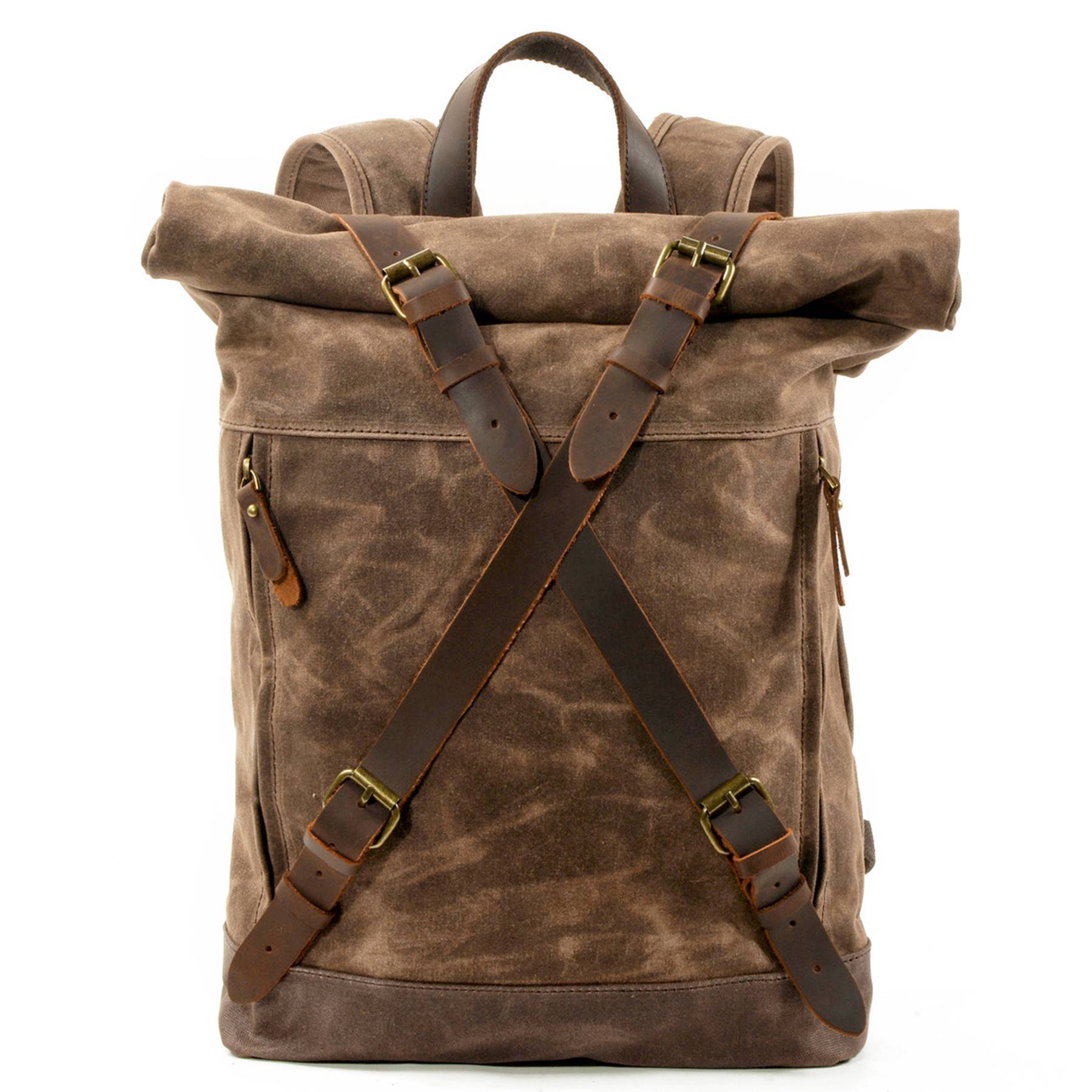 Vintage Canvas Leather Roll On Laptop Backpack Waterproof 2