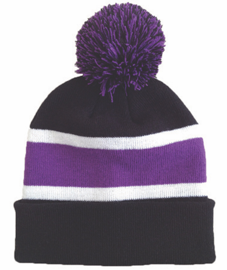 Striped Beanie w/Pom 8