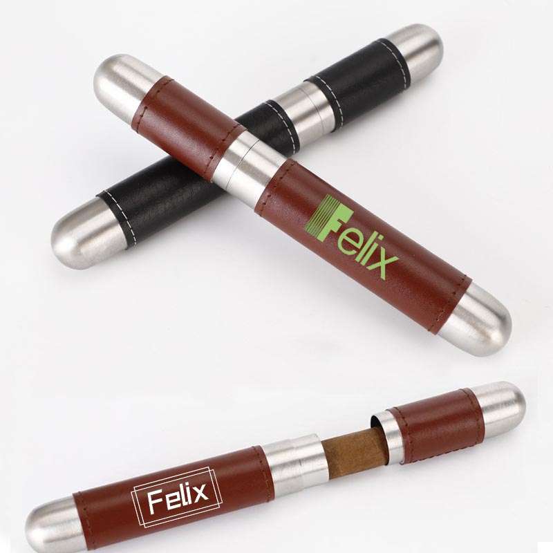 Leather Stainless Steel Cigar Tube 4