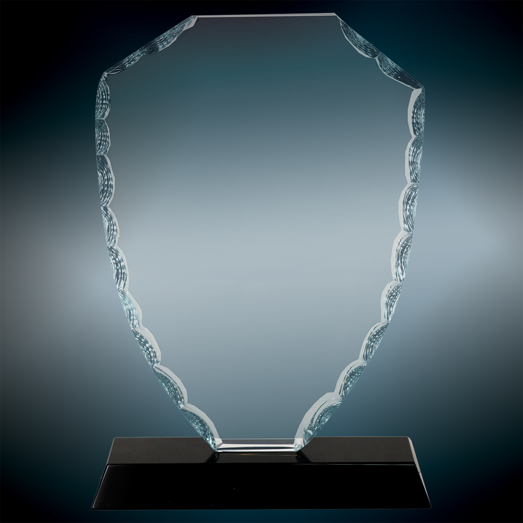 6 1/2" Shield Facet Glass Award On Black Base 2
