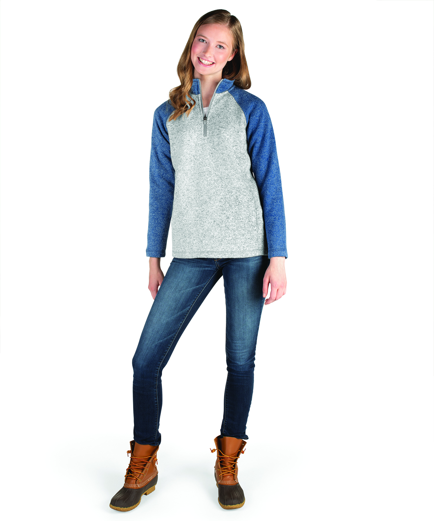 Women's Quarter Zip Color Blocked Heathered Fleece