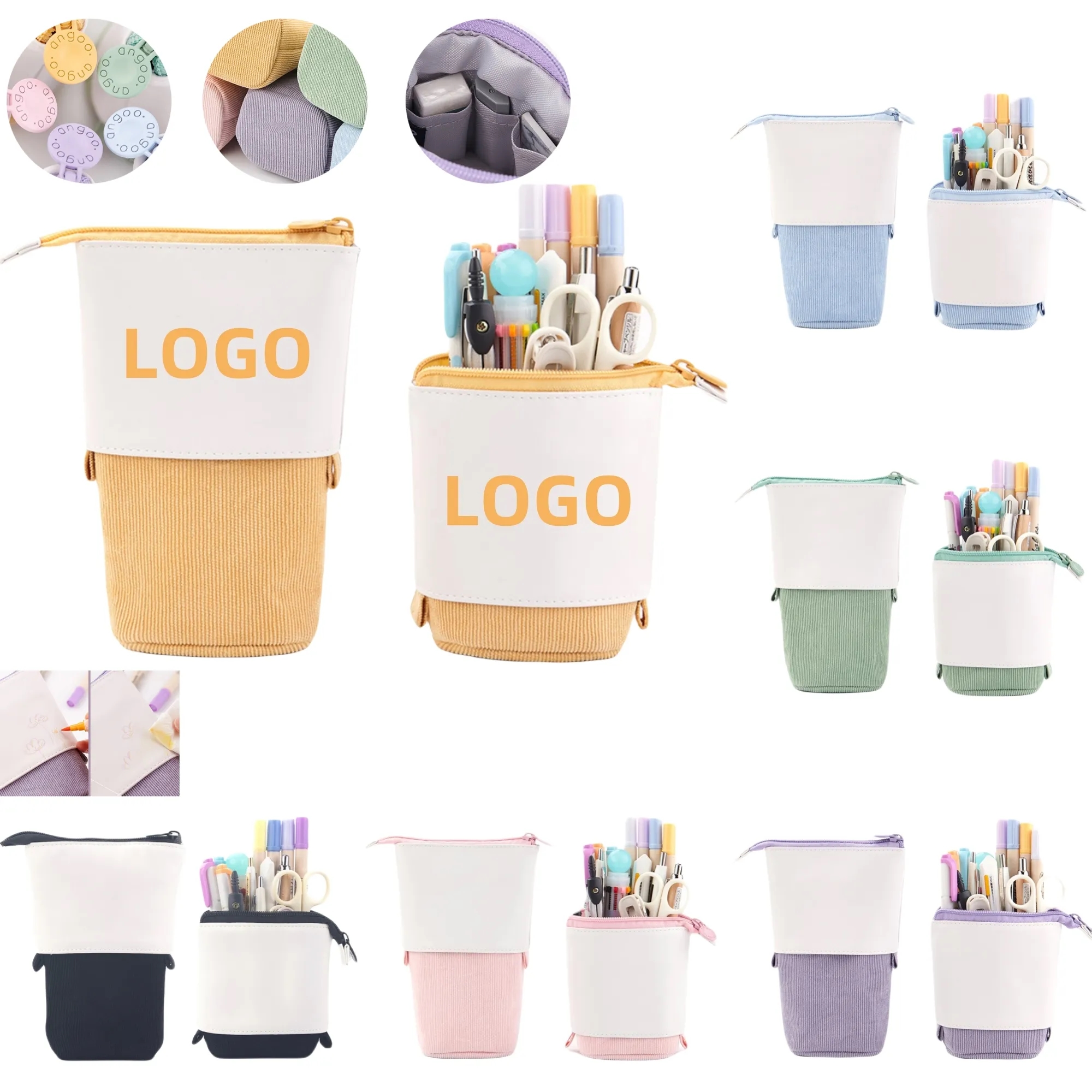 Multifunctional PU Corduroy Retractable Pencil Case 3