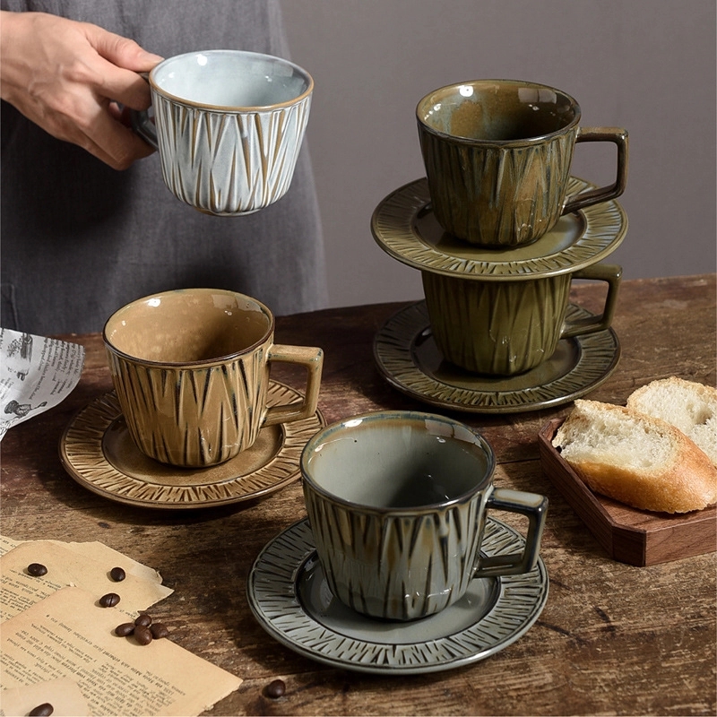 Custom 8 oz Ceramic Coffee Mug Saucer Set 2