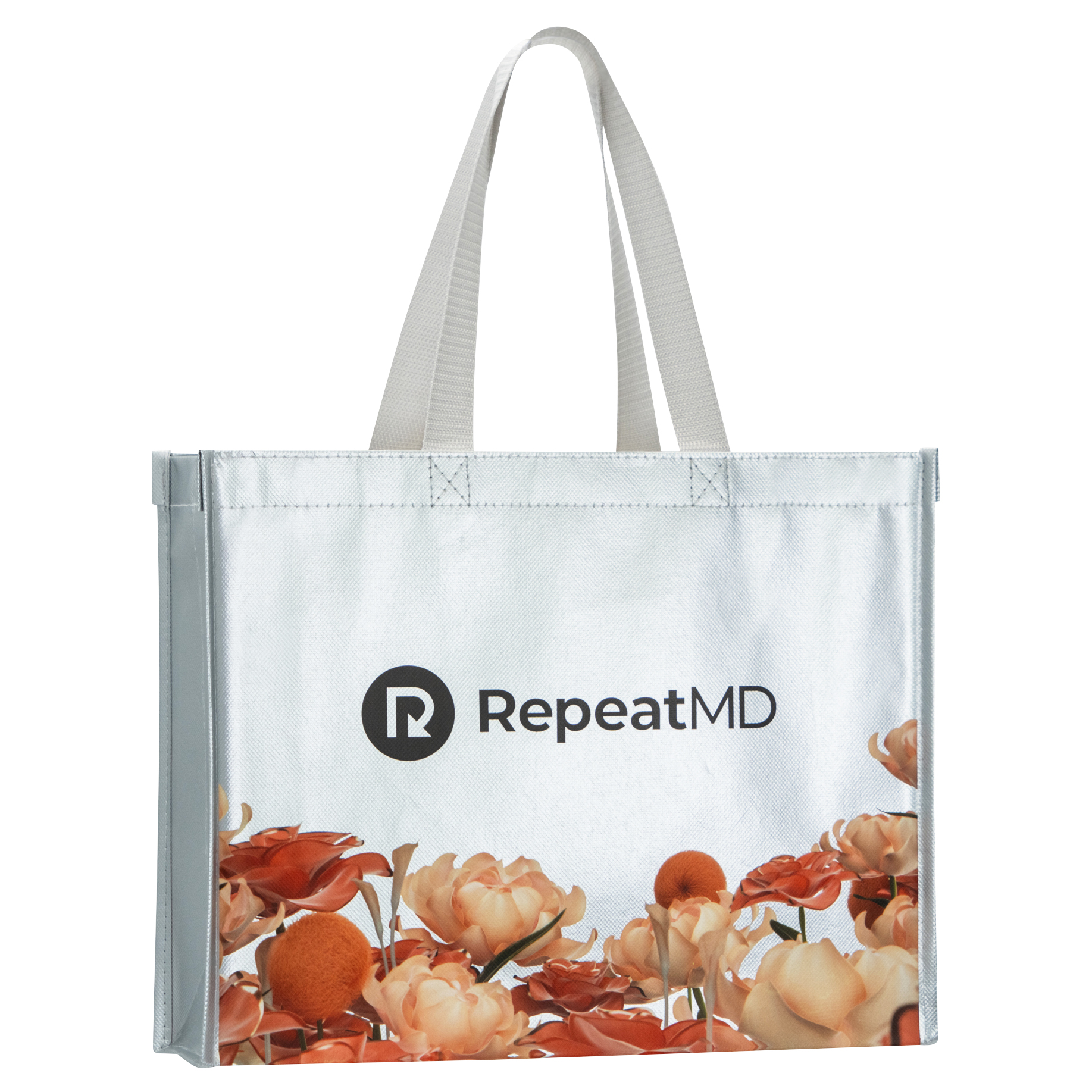 Full-Color Printed Metallic Silver Tote Bag 14"x11"x4" 1