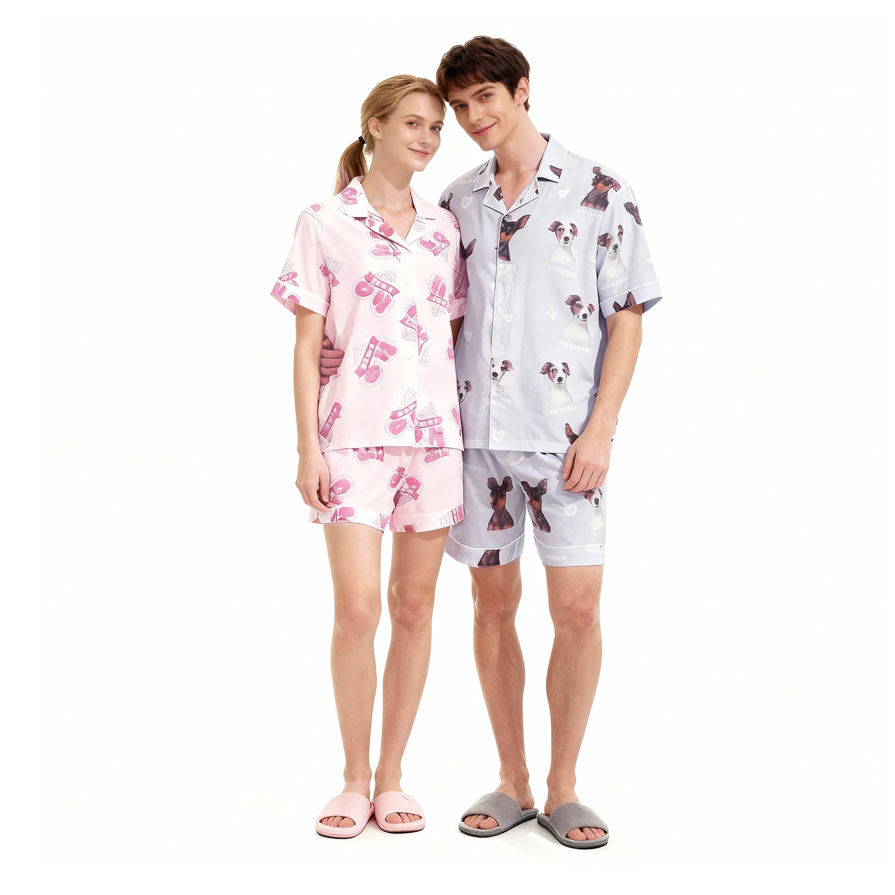 100% Cotton Double-Gauze Short Sleeve Pajamas Set 3