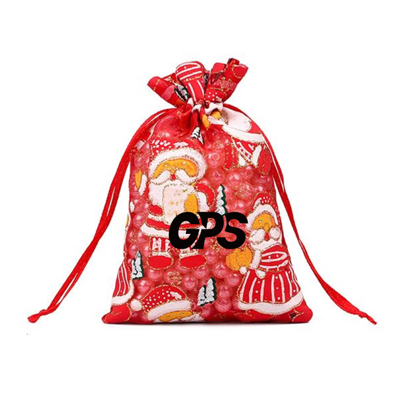 7 " Christmas Patterned Drawstring Gauze Bag 3