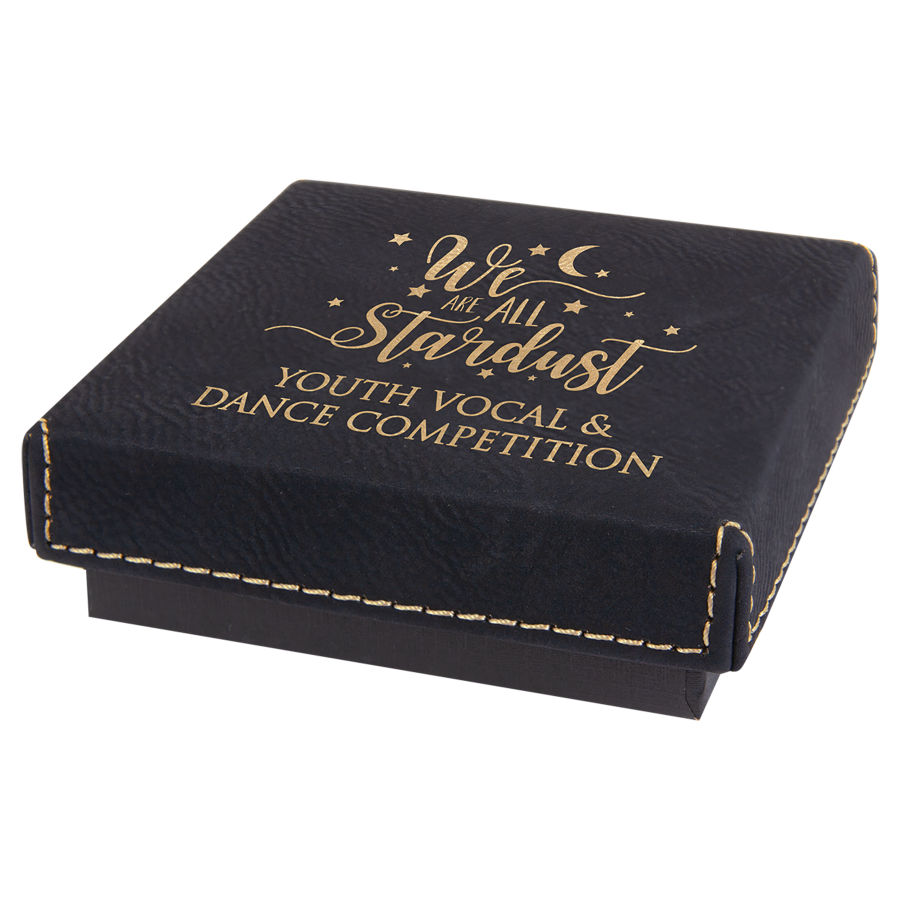 3 1/2" x 3 1/2" Black/Gold Medal Box with Leatherette Lid 2