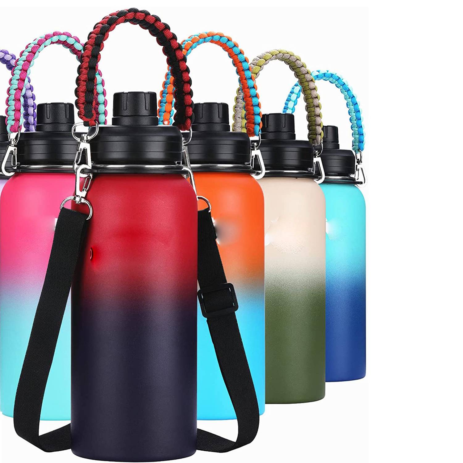 32 Oz Insulated Water Bottle With Straw Lid Paracord Handle, custom water bottle with logo imprint 4