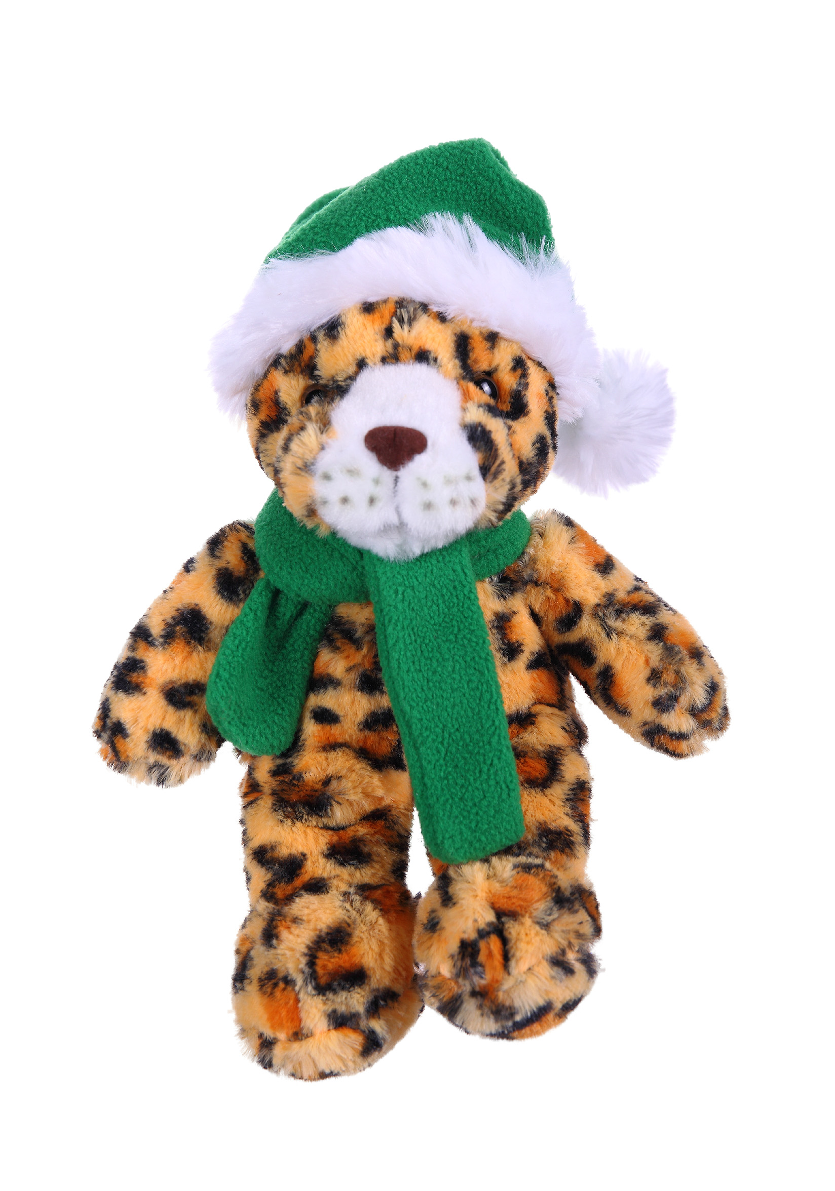 Soft Plush Stuffed Leopard with Christmas Hat and Scarf