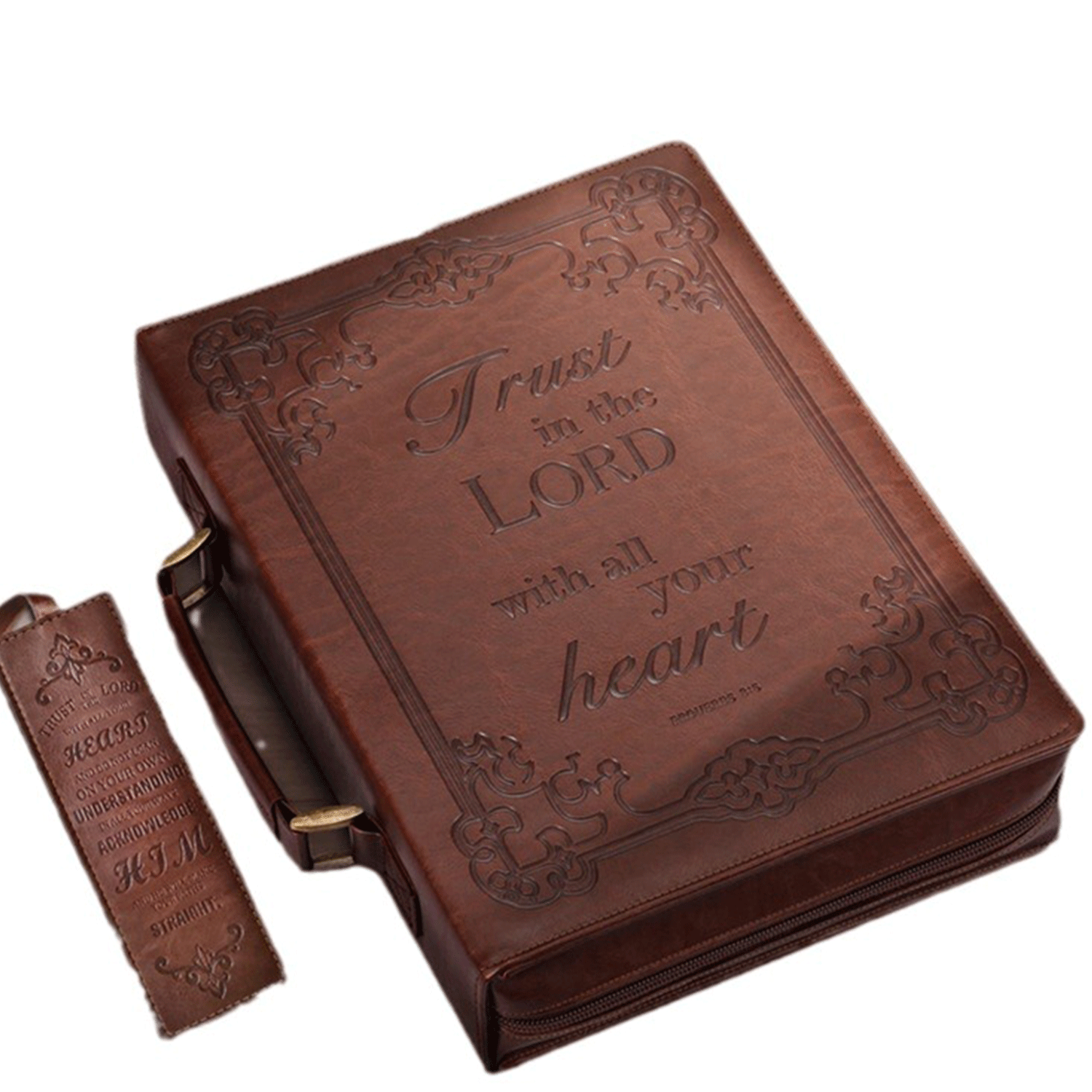 PU Leather Book Cover Carrying Case Bible Bag w/ Handle 12