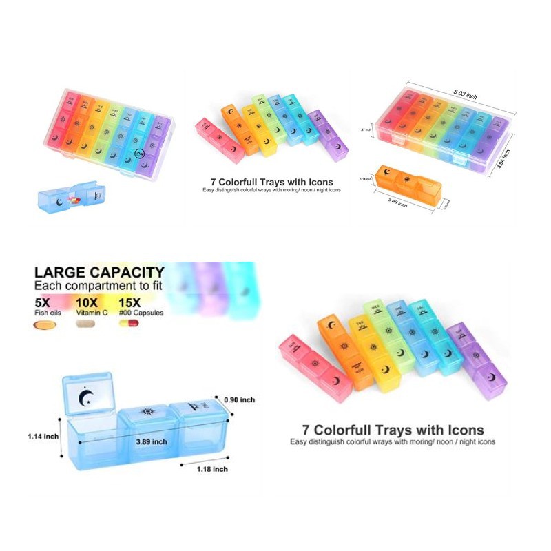 Weekly 3-Times-A-Day 7 days Pill Box Portable Compartments