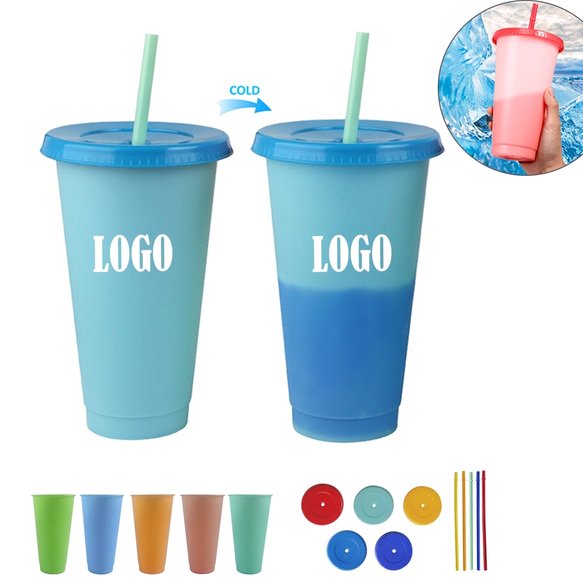 COLOR-CHANGING Reusable Tumblers with Straws Set- 24oz/ 710m 2